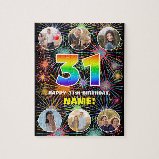 31誕生日:おもしろいレインボー#,名前をカスタムする+写真 ジグソーパズル (縦)