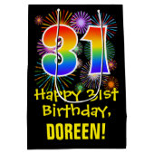 31誕生日:おもしろい花火パターン+虹31 ミディアムペーパーバッグ (裏面)