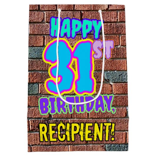 31誕生日:おもしろい、アーバングラフィティインスパイアルック ミディアムペーパーバッグ (裏面)