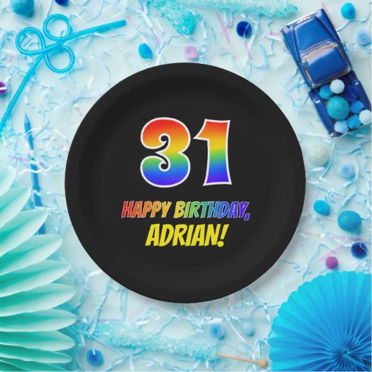 31誕生日:はっきりした,おもしろい,シンプル虹， 31 ペーパープレート (パーティー)
