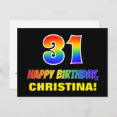 31誕生日:はっきりした,おもしろい,シンプル虹， 31 ポストカード (正面/裏面)