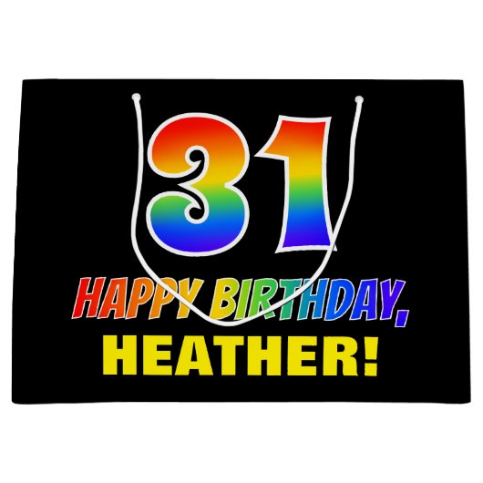 31誕生日:はっきりした,おもしろい,シンプル虹, 31 ラージペーパーバッグ (正面)
