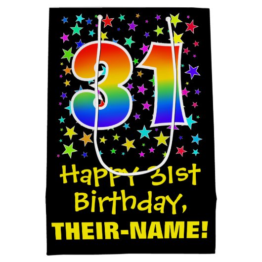 31誕生日:カラフルスターズパターン&レインボー31 ミディアムペーパーバッグ (裏面)