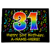 31誕生日-カラフル音楽シンボル， Rainbow 31 ラージペーパーバッグ (正面)