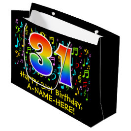 31誕生日-カラフル音楽シンボル， Rainbow 31 ラージペーパーバッグ