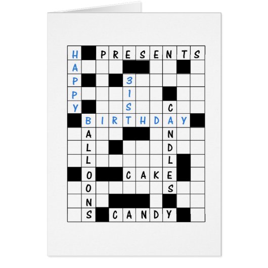 31誕生日、クロスワードパズル誕生日カード (正面)