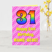 31誕生日:ピンクストライプのハート、レインボー# 31 カード (黄色い花)