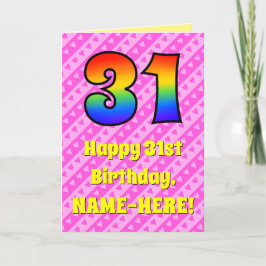 31誕生日：ピンクストライプのハート、レインボー# 31 カード