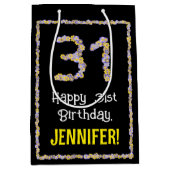 31誕生日:フローラ花数、名前をカスタムする ミディアムペーパーバッグ (正面)