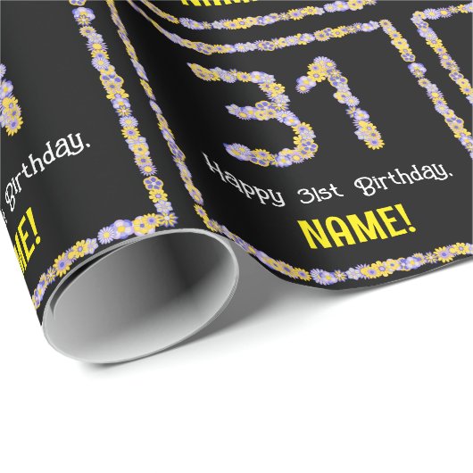 31誕生日:フローラ花数、名前をカスタムする ラッピングペーパー (ロールコーナー)