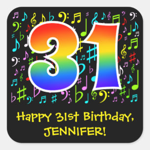 31誕生日:ミュージカラフルックシンボル，レインボー31 スクエアシール