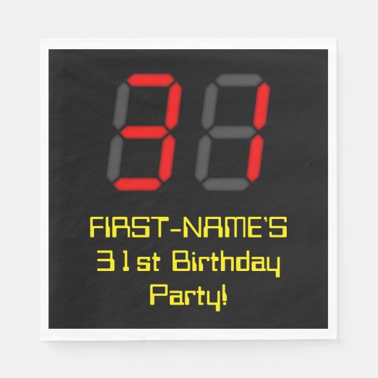 31誕生日:レッドデジタルクロックスタイル「31」 +名前 スタンダードランチョンナプキン (正面)