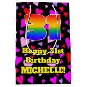 31誕生日：愛するハートパターン、虹# 31 ミディアムペーパーバッグ (正面)