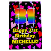 31誕生日：愛するハートパターン、虹# 31 ミディアムペーパーバッグ (裏面)