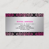 311お洒落な"ボタン"のショッキングピンクのおいしいダマスク織 名刺 (裏面)