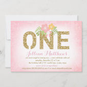 311ののどの金ゴールドのグリッター1つの最初誕生日 招待状 (正面)