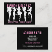 311のシックなファッションの女の子のシルエットの黒のピンク 名刺 (正面/裏面)