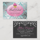 311のピンクのDelishのカップケーキのティール（緑がかった色）の炊事用具 名刺 (正面/裏面)