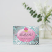 311のピンクのDelishのカップケーキのティール（緑がかった色）の炊事用具 名刺 (スタンド正面)