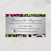 311の弓licious熱いライムのピンクのヒョウ 名刺 (裏面)