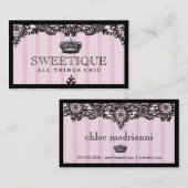 311のSweetiqueのピンクのストライプ及びレースのきらめくの紙 名刺 (正面/裏面)