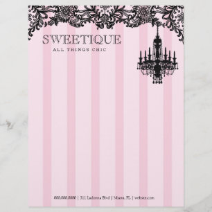 311のSweetiqueのピンクのストライプ及びレースのシャンデリア レターヘッド