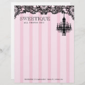 311のSweetiqueのピンクのストライプ及びレースのシャンデリア レターヘッド (正面/裏面)
