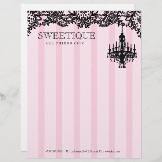 311のSweetiqueのピンクのストライプ及びレースのシャンデリア レターヘッド (正面/裏面)