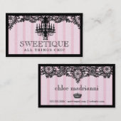 311のSweetiqueのピンクのストライプ及びレースのシャンデリア 名刺 (正面/裏面)