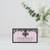 311のSweetiqueのピンクのストライプ及びレースのシャンデリア 名刺 (スタンド正面)