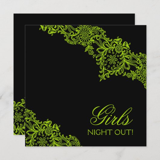 311まっすぐにひもで締められたライムの黒 招待状 (正面/裏面)