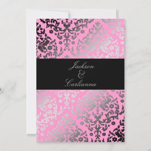 311まぶしいダマスクピンクフラミンゴ 招待状 (正面)