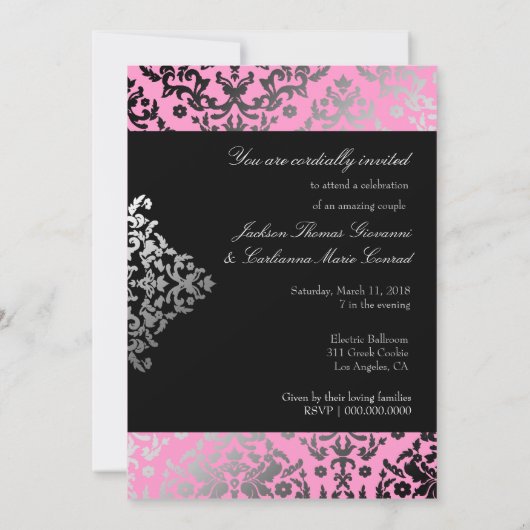 311まぶしいダマスクピンクフラミンゴ 招待状 (裏面)