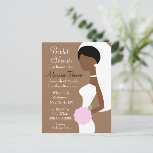 311アフリカ系アメリカ人の花嫁シャワー招待状 インビテーションポストカード (スタンド正面)