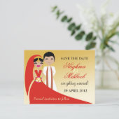 311インディアン新郎新婦の日付を保存 案内ポストカード (スタンド正面)