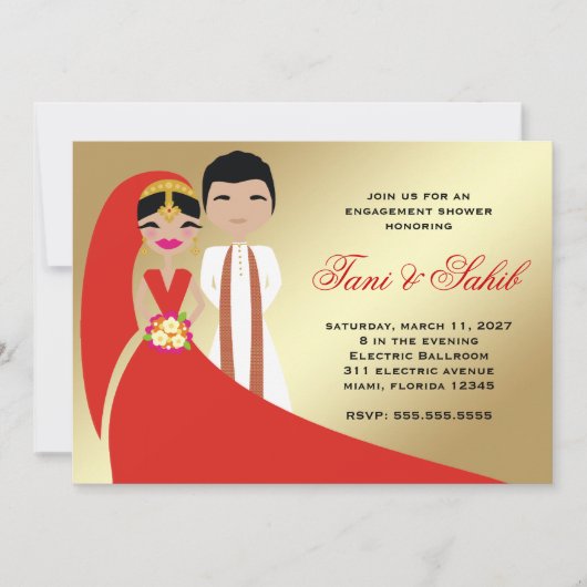 311インディアン新郎新婦ビンディ招待状 招待状 (正面)