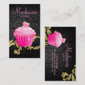 311エレガントなベーカリーの名刺のカップケーキの黒Gol 名刺 (正面/裏面)