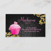 311エレガントなベーカリーの名刺のカップケーキの黒Gol 名刺 (裏面)