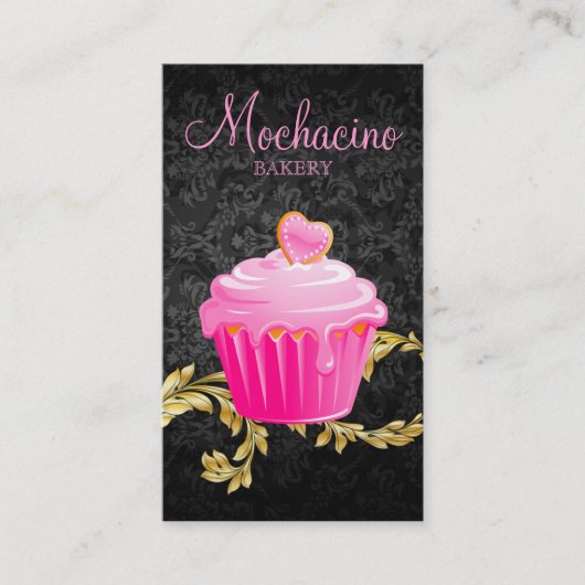 311エレガントなベーカリーの名刺のカップケーキの黒Gol 名刺 (正面)