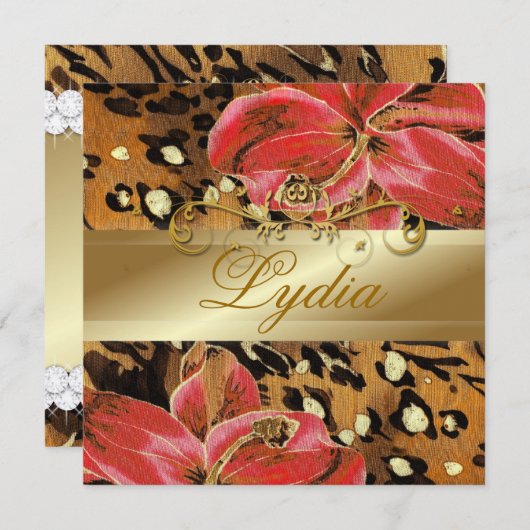 311オレンジの野生のタイガーリリーゴールデンメタリック 招待状 (正面/裏面)