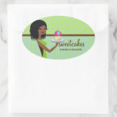 311カップケーキかわいこちゃんブルーグリーンアフリカンアメリカン 楕円形シール (バッグ)