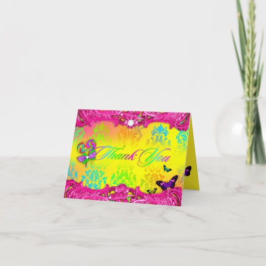 311キャンデーの不思議の国のピンクの菓子16のサンキューカード サンキューカード (正面)