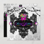 311キャンデーの不思議の国の菓子16の白のダマスク織 招待状 (正面/裏面)