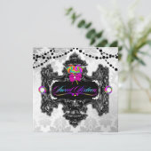 311キャンデーの不思議の国の菓子16の白のダマスク織 招待状 (スタンド正面)