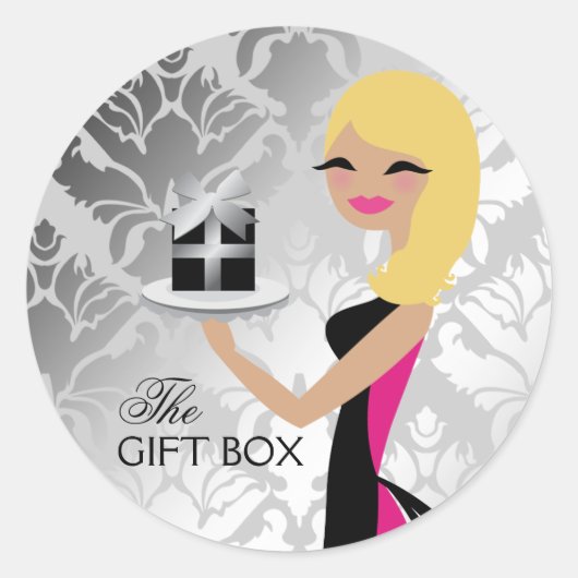 311ギフトボックスかわいこちゃんウェーブブロンドダマスク ラウンドシール (正面)