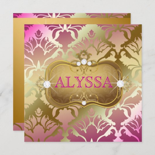 311グラマラーゴールデンピンクダマスク40と素晴らしい 招待状 (正面/裏面)