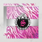 311グリッターの女王のシマウマのピンク及び紫色(どの年齢でも) 招待状 (正面/裏面)