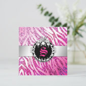 311グリッターの女王のシマウマのピンク及び紫色(どの年齢でも) 招待状 (スタンド正面)