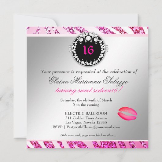 311グリッターの女王のシマウマのピンク及び紫色(どの年齢でも) 招待状 (裏面)