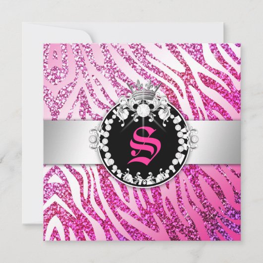 311グリッターの女王のシマウマのピンク及び紫色(どの年齢でも) 招待状 (正面)